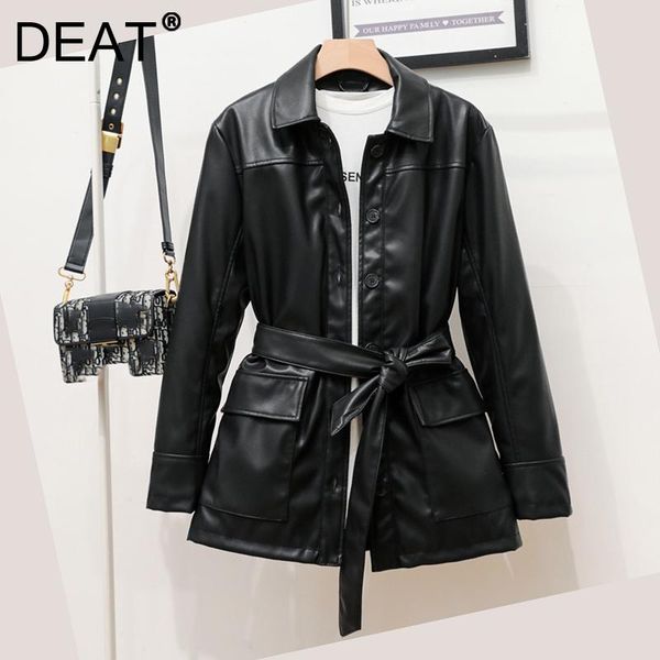 women's leather & faux deat women single breasted belt jacket long sleeve fashion temperament autumn winter 2021 11d2206, Black
women's leather & faux deat women single breasted belt jacket long sleeve fashion temperament autumn winter 2021 11d2206, Black