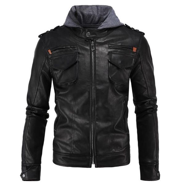 men's fur & faux fashion casual leather jacket motorcycle clothing hooded coat solid color, Black
men's fur & faux fashion casual leather jacket motorcycle clothing hooded coat solid color, Black