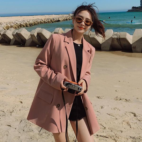 women's suits & blazers pink blazer for women double breasted long sleeve loose korean style elegant casual suit jacket lady coat sprin, White;black
women's suits & blazers pink blazer for women double breasted long sleeve loose korean style elegant casual suit jacket lady coat sprin, White;black