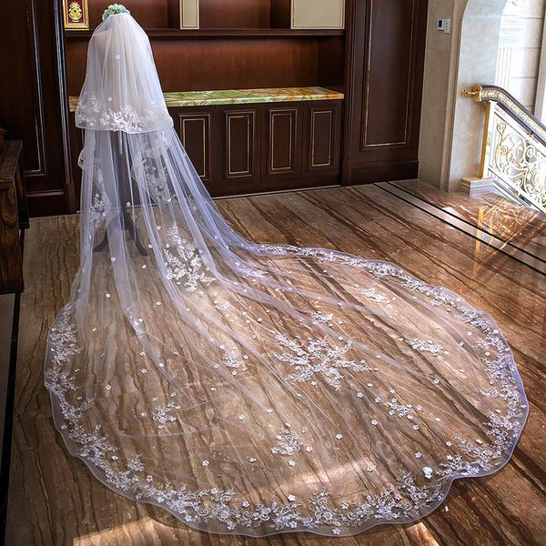 bridal veils wedding 2 tiers white ivory 3/4/5meters cathedral length applique lace edge luxurious with blusher metal comb, Black
bridal veils wedding 2 tiers white ivory 3/4/5meters cathedral length applique lace edge luxurious with blusher metal comb, Black