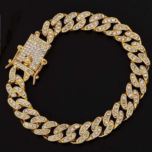 link, chain bling iced out rhinestones paved cuban link bracelet for men miami curb male hip hop jewelry, Black
link, chain bling iced out rhinestones paved cuban link bracelet for men miami curb male hip hop jewelry, Black