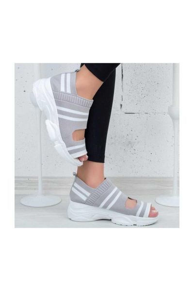 sandals women's gray knitwear, Black