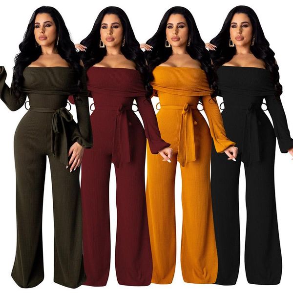 gym clothing off shoulder jumpsuit knit ribbed with bandage long sleeve wide pants rompers womens 4 color, White;black
gym clothing off shoulder jumpsuit knit ribbed with bandage long sleeve wide pants rompers womens 4 color, White;black