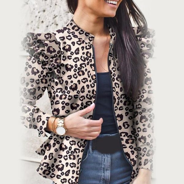 women stylish long sleeve leopard camouflage zip ruffled hem slim jacket coat women's jackets, Black;brown
women stylish long sleeve leopard camouflage zip ruffled hem slim jacket coat women's jackets, Black;brown