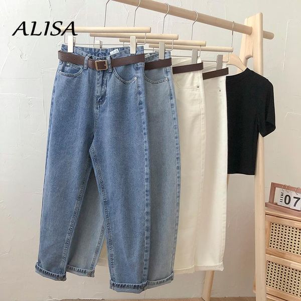 women's jeans autumn fashion high waist harem pants women loose straight leg ankle-length woman casual korean with belt, Blue
women's jeans autumn fashion high waist harem pants women loose straight leg ankle-length woman casual korean with belt, Blue