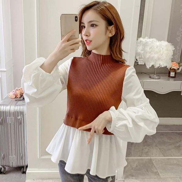 korean fashion knit stitching false womens blouses two pieces lantern sleeve kawaii ladies high neck peplum ruffle blouse, White
korean fashion knit stitching false womens blouses two pieces lantern sleeve kawaii ladies high neck peplum ruffle blouse, White