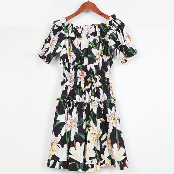summer runway designer lily floral print short women off shoulder slash neck ruffles elastic waist beach casual dress 210416, Black;gray
summer runway designer lily floral print short women off shoulder slash neck ruffles elastic waist beach casual dress 210416, Black;gray