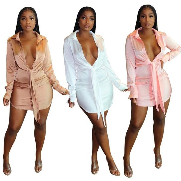 casual dresses summer solid color lace up slim long sleeve turn-down collar neck satin shirt dress elegant bodycon mini short, Black;gray
casual dresses summer solid color lace up slim long sleeve turn-down collar neck satin shirt dress elegant bodycon mini short, Black;gray