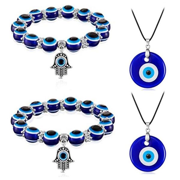 earrings & necklace 4pcs evil eye resin chain beaded bracelet pendants set for women men exquisite jewelry accessories gift, Silver 
earrings & necklace 4pcs evil eye resin chain beaded bracelet pendants set for women men exquisite jewelry accessories gift, Silver