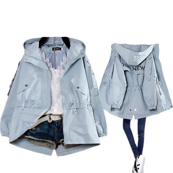 women's casual hooded drawstring trench coat women spring autumn letter embroidered plus size slim windbreaker coats, Tan;black
women's casual hooded drawstring trench coat women spring autumn letter embroidered plus size slim windbreaker coats, Tan;black