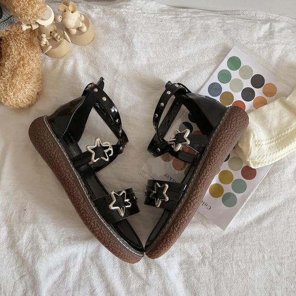 sandals retro lolita women's star round head thick-soled handmade patent leather gladiator shoes girl student summer, Black
sandals retro lolita women's star round head thick-soled handmade patent leather gladiator shoes girl student summer, Black