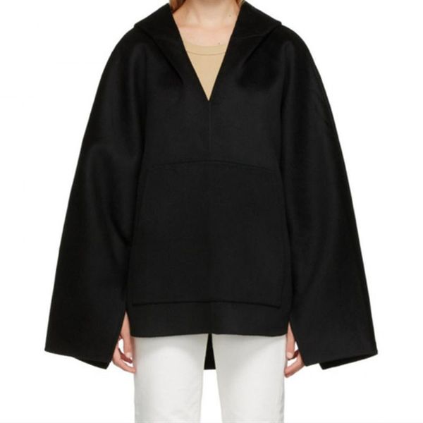 women's wool & blends woolen jacket side slit v-neck hooded large pocket casual simple coats 2021, Black
women's wool & blends woolen jacket side slit v-neck hooded large pocket casual simple coats 2021, Black
