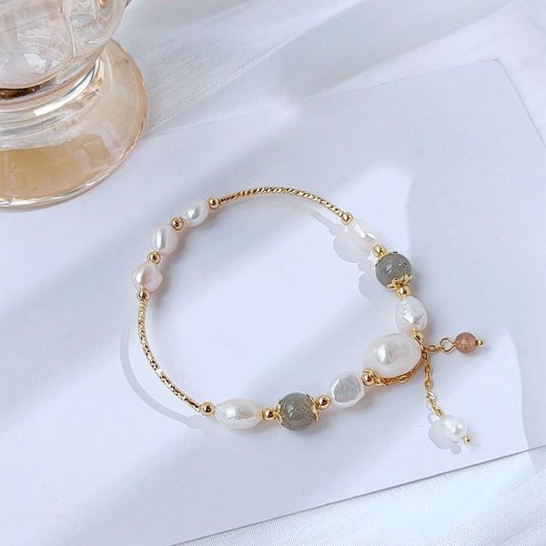 link, chain 1pc original handmade natural freshwater pearl moonstone bracelet korean version of wild temperament simple jewelry women, Black
link, chain 1pc original handmade natural freshwater pearl moonstone bracelet korean version of wild temperament simple jewelry women, Black