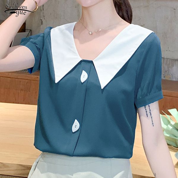 summer short sleeve front button peter pan collar chiffon blouse women solid color splicing sweet ladies' 9094 50 210427, White
summer short sleeve front button peter pan collar chiffon blouse women solid color splicing sweet ladies' 9094 50 210427, White