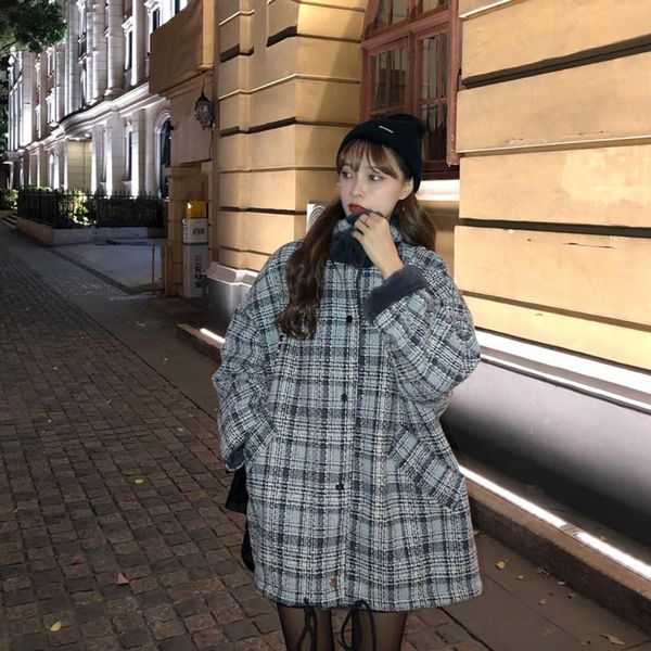 women's wool & blends winter autumn women plaid coat fashion elegant long sleeve jackets tweed outerwear female, Black
women's wool & blends winter autumn women plaid coat fashion elegant long sleeve jackets tweed outerwear female, Black