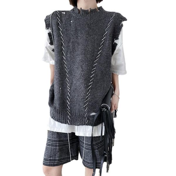 women's sweaters gray holes knitting pullover women loose fit round neck sleeveless fashion tide autumn winter 2021 sweater pullovers, White;black
women's sweaters gray holes knitting pullover women loose fit round neck sleeveless fashion tide autumn winter 2021 sweater pullovers, White;black