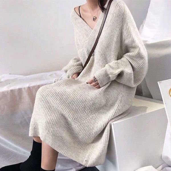women's sweaters women autumn winter long sweater dress female beige/dark gray sleeve straight oversized knitted dresses v-neck cozy, White;black
women's sweaters women autumn winter long sweater dress female beige/dark gray sleeve straight oversized knitted dresses v-neck cozy, White;black