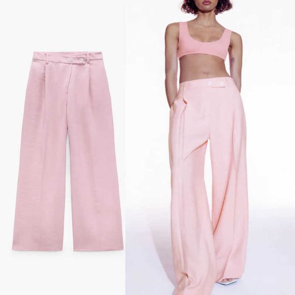 za pink high waist wide legs pants women front pleats wrap summer trouser fashion pockets elegant woman loose pants 210602, Black;white
za pink high waist wide legs pants women front pleats wrap summer trouser fashion pockets elegant woman loose pants 210602, Black;white