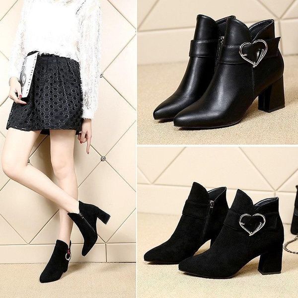dress shoes high heels women's autumn and winter 2021 boots pointed thick heel buckle fashion short, Black
dress shoes high heels women's autumn and winter 2021 boots pointed thick heel buckle fashion short, Black