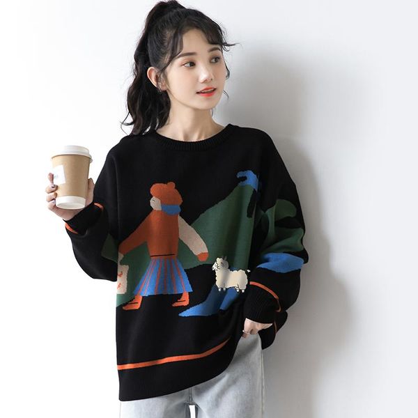women's sweaters knitted pullover early spring autumn lazy round neck sweater nice loose outer wear, White;black
women's sweaters knitted pullover early spring autumn lazy round neck sweater nice loose outer wear, White;black