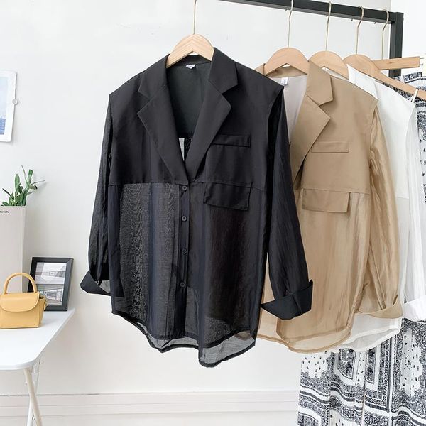 women's polos summer design sense of shoulder pads suit collar stitching fake two pieces solid color long-sleeved shirt for women, White
women's polos summer design sense of shoulder pads suit collar stitching fake two pieces solid color long-sleeved shirt for women, White