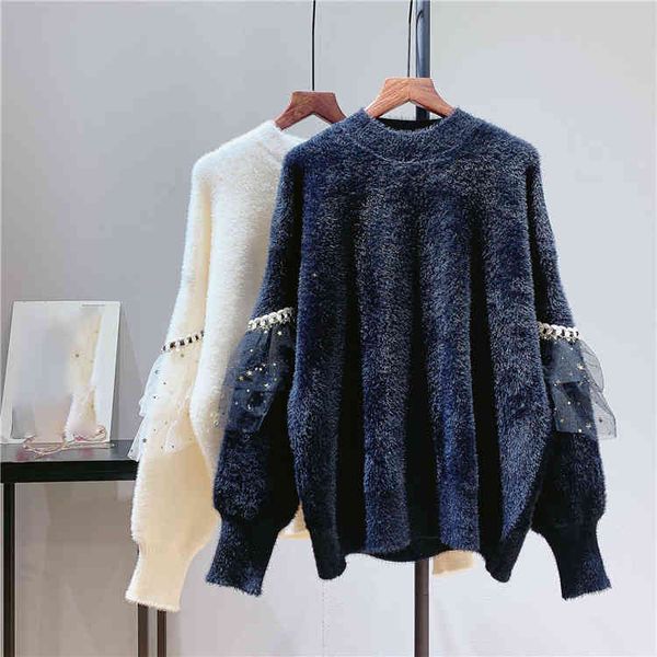women's sweaters lazy fleece mesh splicing sweater loose round neck long sleeve knitted pullover jumpers fashion autumn winter ych, White;black
women's sweaters lazy fleece mesh splicing sweater loose round neck long sleeve knitted pullover jumpers fashion autumn winter ych, White;black