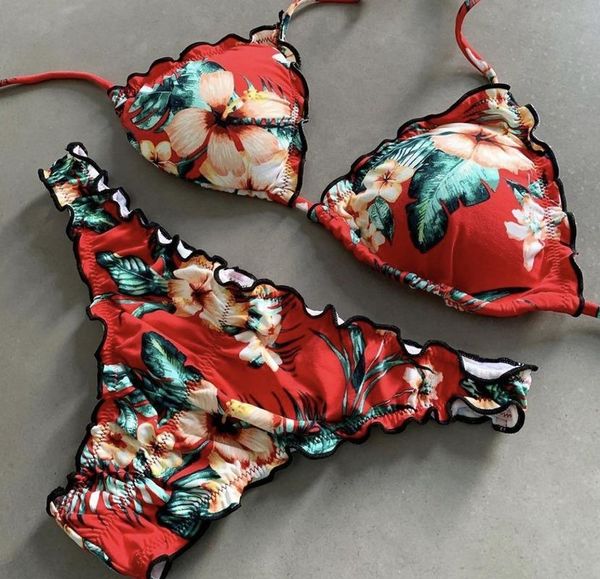 strap floral bikini swimsuit female split women bra and panty set women's swimwear, White;black
strap floral bikini swimsuit female split women bra and panty set women's swimwear, White;black