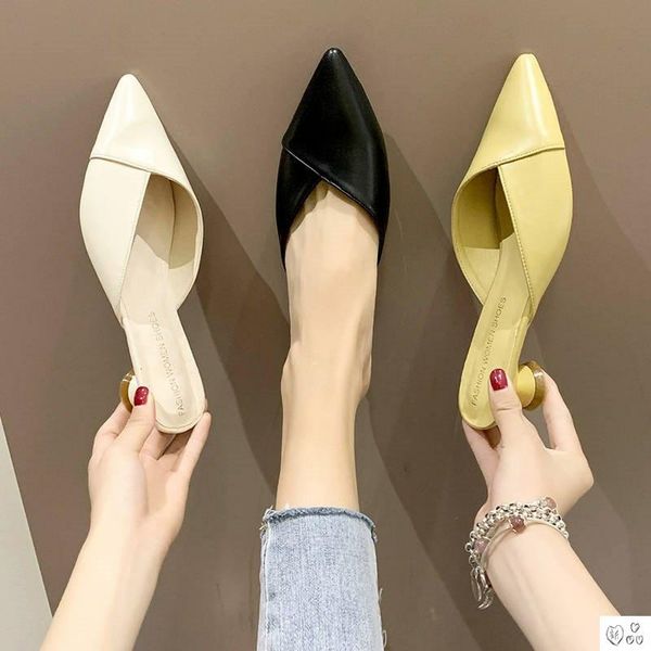 women's shoes baotou slippers women wear stylish thick heel low sandals wild net red pointed small half drag, Black
women's shoes baotou slippers women wear stylish thick heel low sandals wild net red pointed small half drag, Black