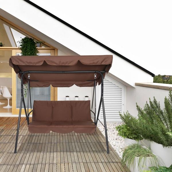 camp furniture 3 seat swing canopy cushion cover set patio outdoor coffee glider hammock waterproof garden chair awning brown steel frame