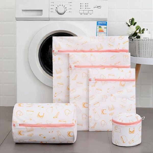 pcs/set polyester mesh laundry bags orange printing washing bag for dirty clothes