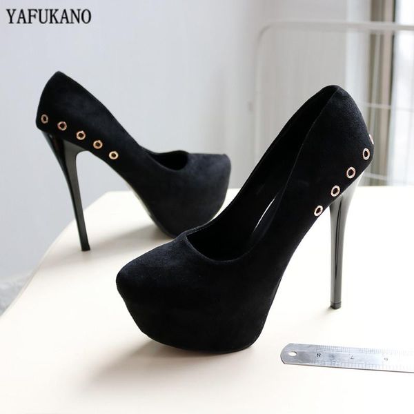 dress shoes 14cm ultra high heel women rivet flock thin heels platform pumps night club party wedding size 32-39, Black
dress shoes 14cm ultra high heel women rivet flock thin heels platform pumps night club party wedding size 32-39, Black