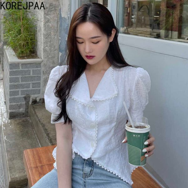 korejpaa women shirts summer age-reducing lace lapel pleated single-breasted puff sleeve slim slimming irregular blouses 210526, White
korejpaa women shirts summer age-reducing lace lapel pleated single-breasted puff sleeve slim slimming irregular blouses 210526, White