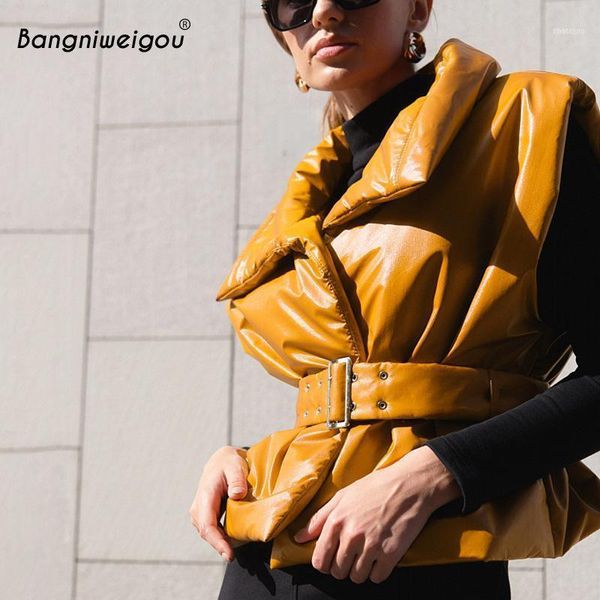 bangniweigou faux leather cotton sleevless coat winter vest for women yellow turn down collar belted thick fashion outfit1, Black;white
bangniweigou faux leather cotton sleevless coat winter vest for women yellow turn down collar belted thick fashion outfit1, Black;white