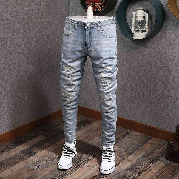 men's jeans ly designer fashion men retro light blue elastic slim fit ripped denim pencil pants korean style trousers male s23i
men's jeans ly designer fashion men retro light blue elastic slim fit ripped denim pencil pants korean style trousers male s23i
