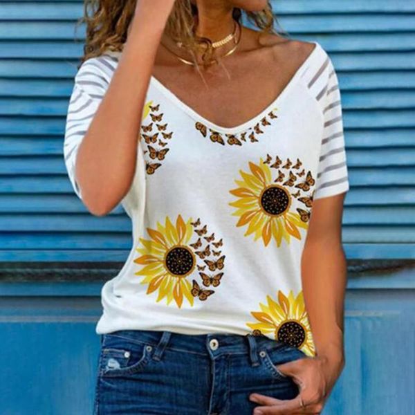 women's t-shirt plus size women summer fashion casual v neck flower printed short sleeve loose tee, White
women's t-shirt plus size women summer fashion casual v neck flower printed short sleeve loose tee, White