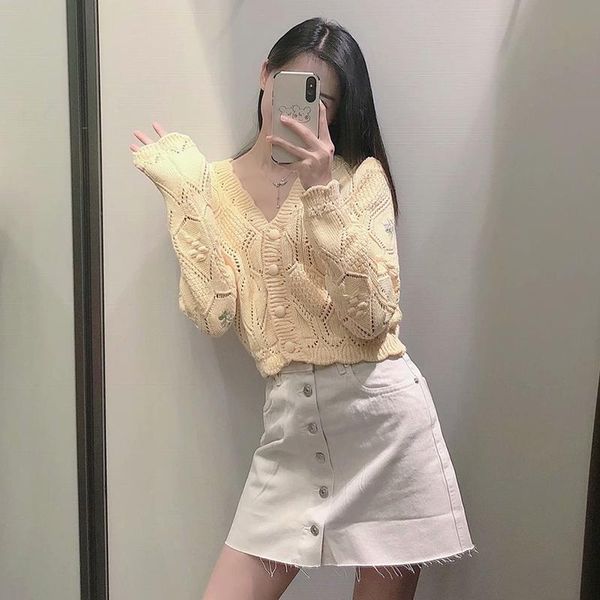 women's knits & tees casual knitted jacket women flower embroidered spring girls sweet single breasted cardigan coat knit, White
women's knits & tees casual knitted jacket women flower embroidered spring girls sweet single breasted cardigan coat knit, White
