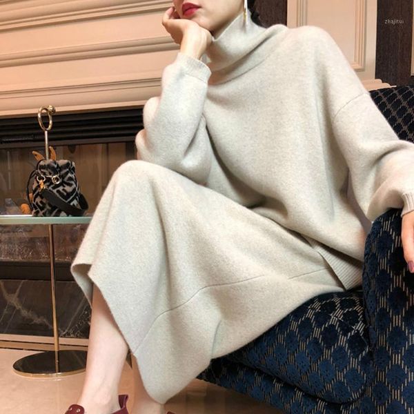 two piece dress fashion women's high collar cashmere lazy wind loose sweater knit two-piece suit wool half body bag hip skirt thick war, White
two piece dress fashion women's high collar cashmere lazy wind loose sweater knit two-piece suit wool half body bag hip skirt thick war, White