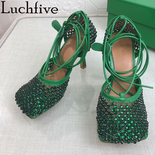 sandals crystal green women pumps lace up strappy heels shoes brand desigenr for summer shoe, Black 
sandals crystal green women pumps lace up strappy heels shoes brand desigenr for summer shoe, Black