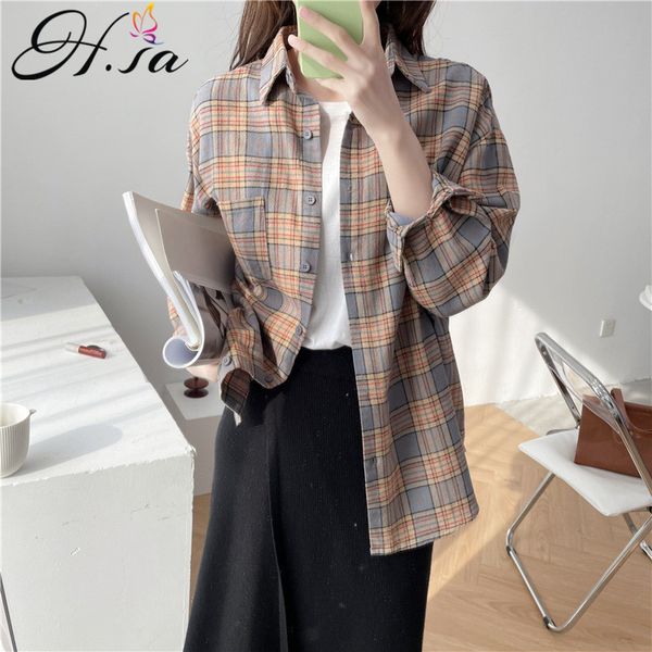 hsa women blouse pure cotton plaid chic shirts long spring oversized elegant vintage blusa 210417, White
hsa women blouse pure cotton plaid chic shirts long spring oversized elegant vintage blusa 210417, White