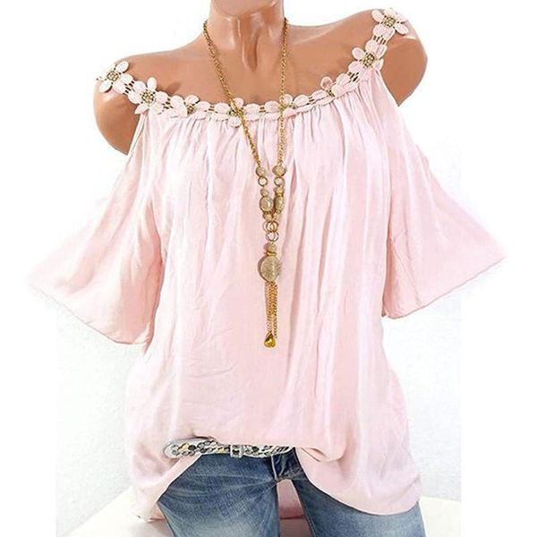 women's t-shirt tee shirt femme 90s aesthetic plus size women applique collar flower solid strapless woman tshirts summer top, White
women's t-shirt tee shirt femme 90s aesthetic plus size women applique collar flower solid strapless woman tshirts summer top, White