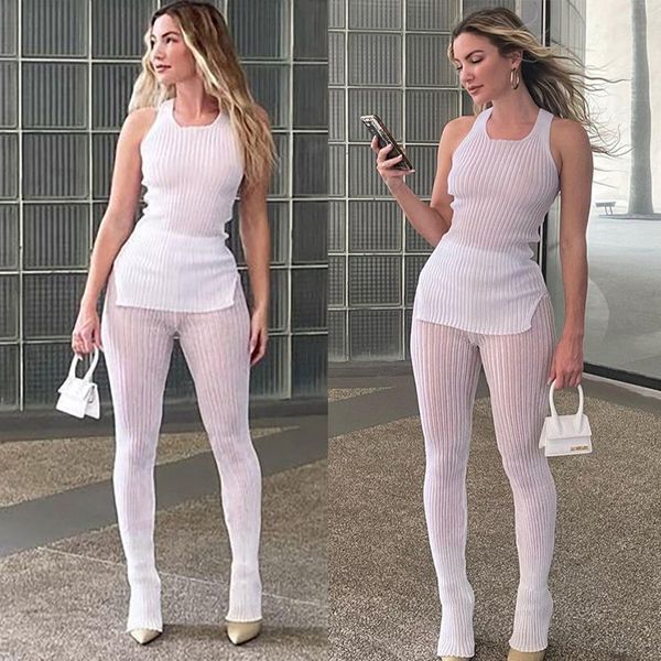 solid knitted two piece set women see through skinny casual pant matching outfits active streetwear clothing, White
solid knitted two piece set women see through skinny casual pant matching outfits active streetwear clothing, White
