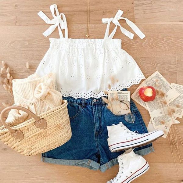 clothing sets toddler girls 2pcs summer outfits, sleeveless tie strap lace + denim shorts set, White
clothing sets toddler girls 2pcs summer outfits, sleeveless tie strap lace + denim shorts set, White