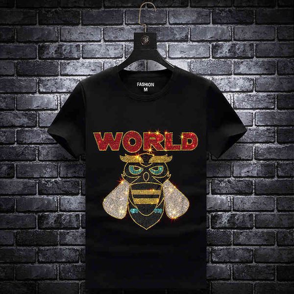 fashion t shirt 2021 summer short sleeve men's ironed diamond round neck bee letter large youth considerate men, White;black
fashion t shirt 2021 summer short sleeve men's ironed diamond round neck bee letter large youth considerate men, White;black