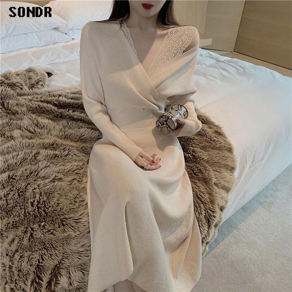 casual dresses korean fashion knitted dress 2021 winter one-piece women's v-neck lace stitching waist a-line midi, Black;gray
casual dresses korean fashion knitted dress 2021 winter one-piece women's v-neck lace stitching waist a-line midi, Black;gray