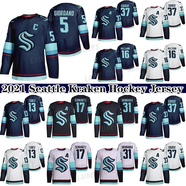2021 seattle kraken ice hockey jersey 5 mark giordano 29 vince dunn 37 yanni gourde 32th new team custom mens womens youth any nunber any na, Black;red