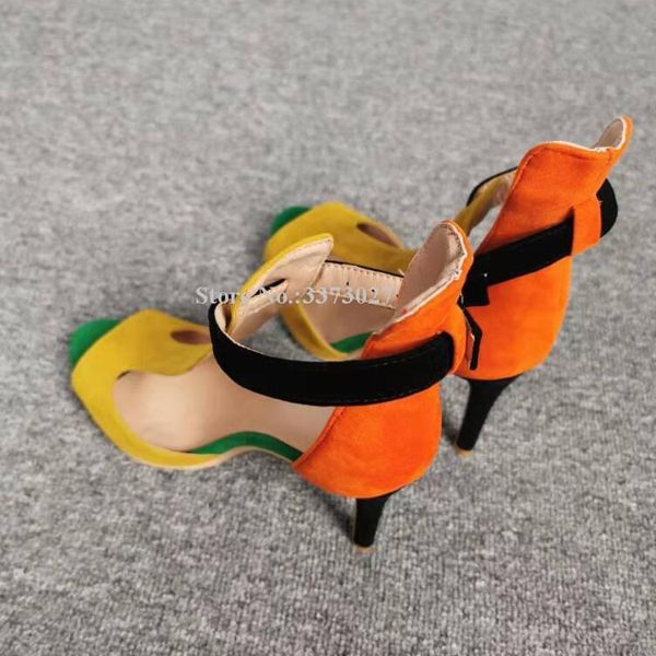 suede yellow orange black green mixed color sandals women peep toe t-strap ankle buckle stiletto heel lady real pos
suede yellow orange black green mixed color sandals women peep toe t-strap ankle buckle stiletto heel lady real pos
