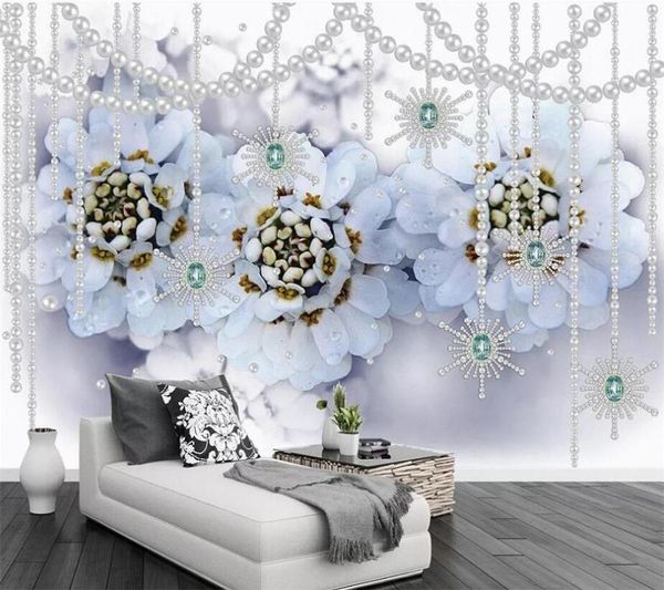 wallpapers wellyu custom wallpaper modern minimalist blue flower pearl 3d three-dimensional jewelry wall papier peint behang tapeta