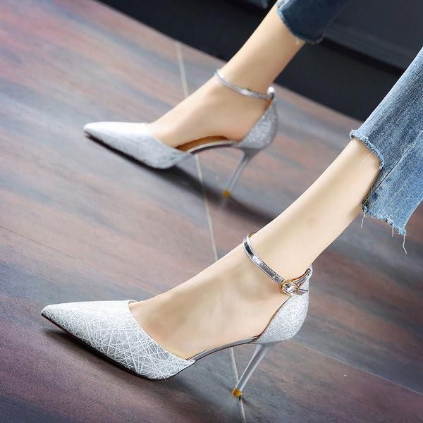 dress shoes women single 's spring small fresh high heels sandals pointed button silver femme zapatos mujer, Black
dress shoes women single 's spring small fresh high heels sandals pointed button silver femme zapatos mujer, Black