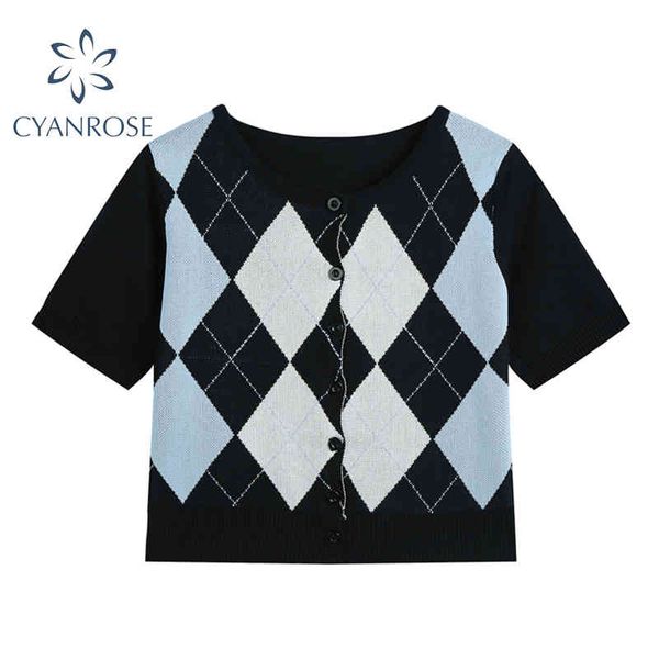 women's preppy style knitted crop cardigan black&blue diamond-shaped lattice patchwork blouses o neck buttons vintage 210417, White
women's preppy style knitted crop cardigan black&blue diamond-shaped lattice patchwork blouses o neck buttons vintage 210417, White