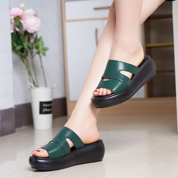 women slippers 2021 ladies genuine leather shoes wedges heels fashion summer casual flat platform, Black
women slippers 2021 ladies genuine leather shoes wedges heels fashion summer casual flat platform, Black